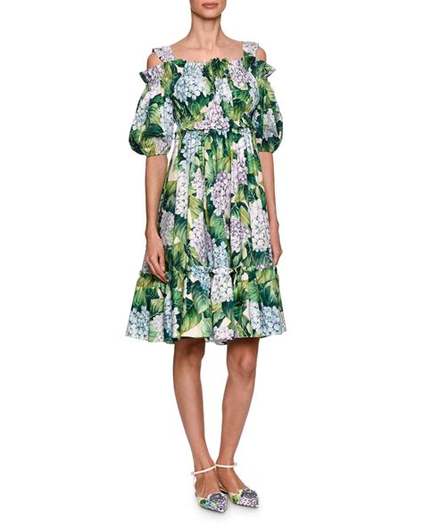 hydrangea dolce gabbana|Dolce & Gabbana Green Hydrangea Print Silk Shift Dress S.